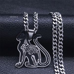 Skeleton Cat Modern Punk Gothic Wiccan Skulls Stainless Streetwear 50cm Chain